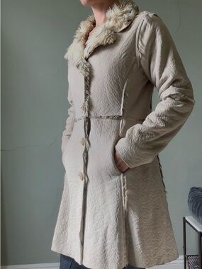 True Grit Beige Faux Fur Lined Suede Coat